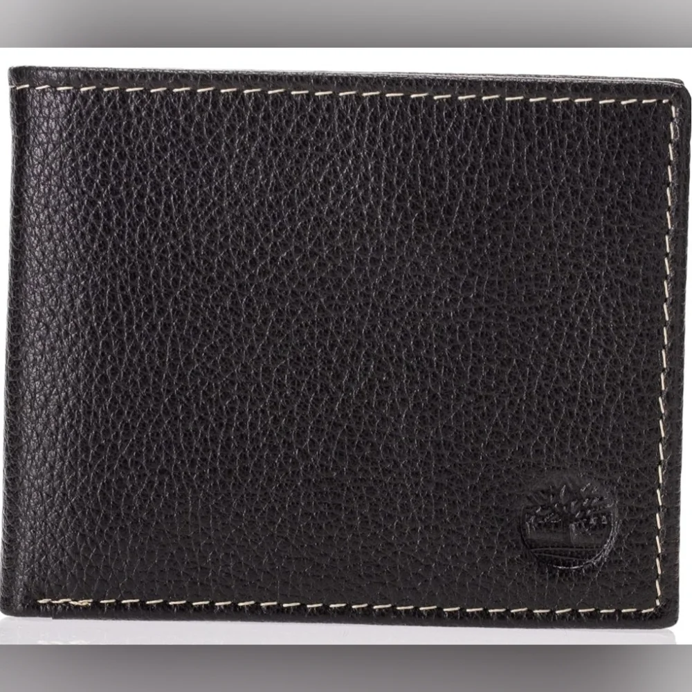 Timberland Men's Black Leather Wallet With Attached Flip Pocket And RFID NEW!